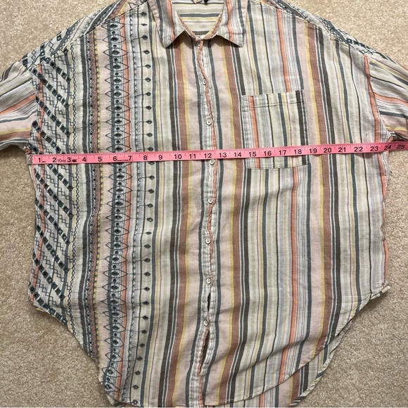 Anthropologie Shirt Womens XS/S Yellow Gray Stripes Button Up Tunic Embroidered - Picture 5 of 8